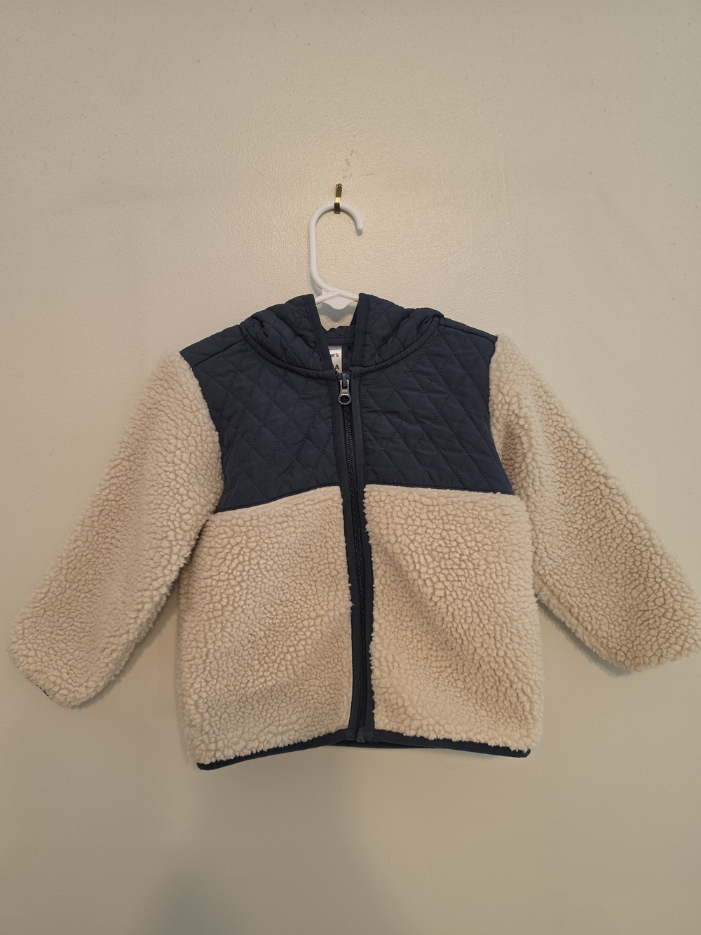 Carter's Quilted Hooded Sherpa Jacket - Navy & Cream
